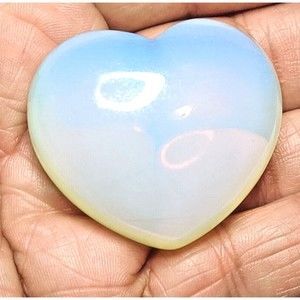Opalite Puffed Heart Stone 1.5 X 1.75" including Felt Pouch-HT03